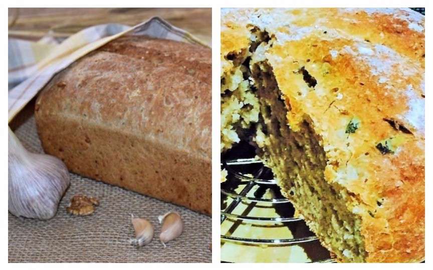 Pâinică de casă cu nuci, usturoi și busuioc