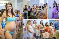 Zeci de graviduțe s-au adunat la un festival! Vezi cât de sexy au defilat în costume de baie