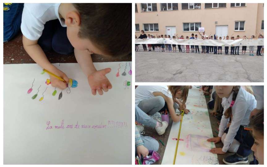 (FOTO) 130 de elevi din clasa I din capitală au făcut cea mai mare felicitare de Ziua copiilor