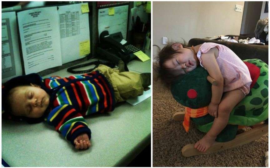 S-a terminat bateria! Fotografii amuzante în care copiii dorm pe unde apucă